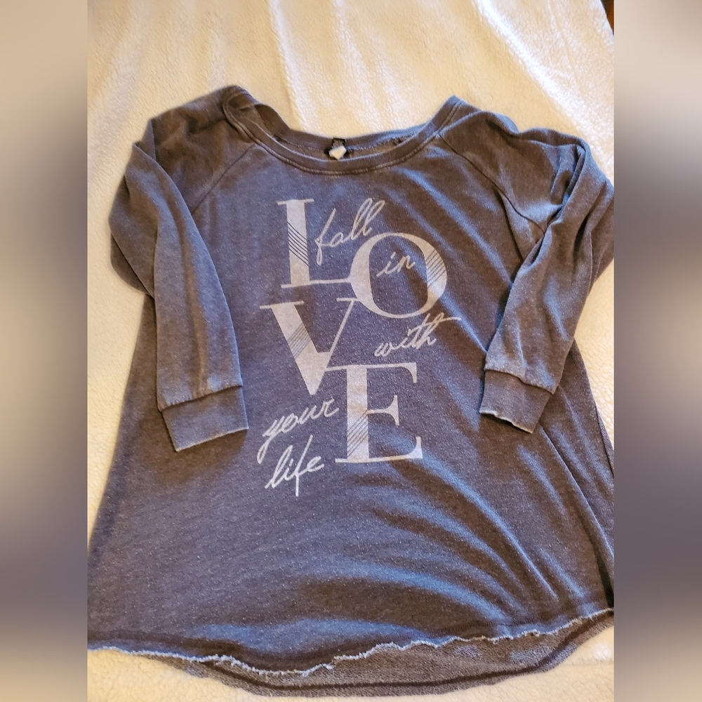 Torrid Size 4 Fall in love with your life burnout long sleeved pullover top,blue - Picture 1 of 6